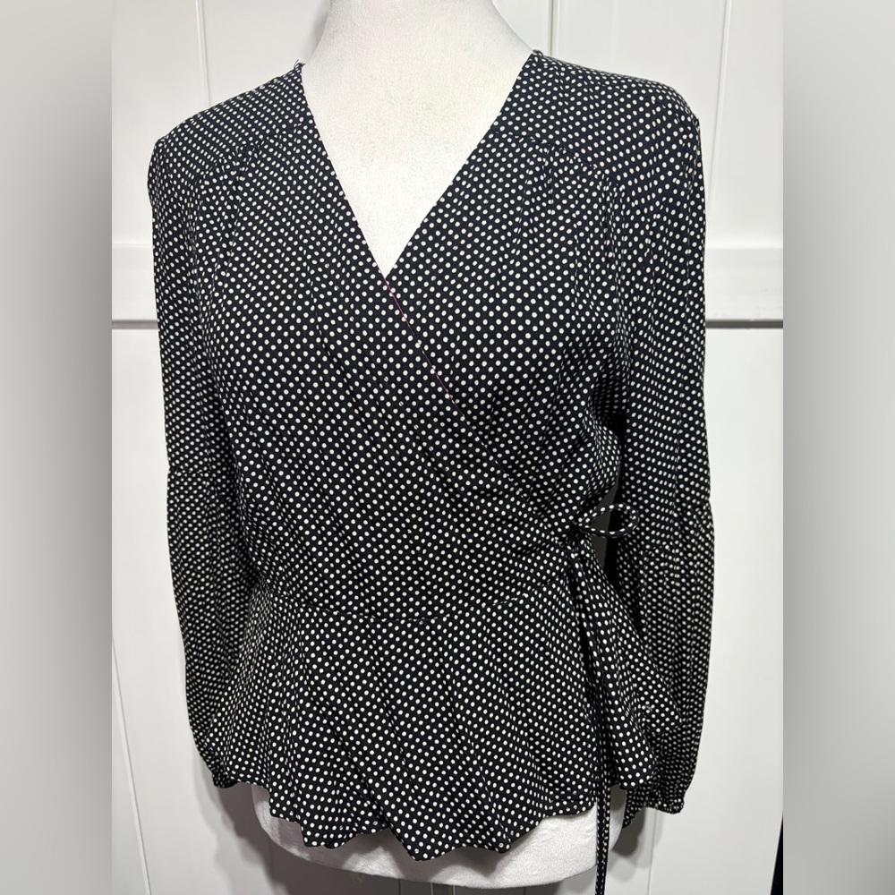 Maeve by Anthropologie black with white dots wrap shirt